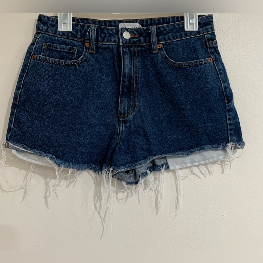 Cello High Rise Raw Hem Micro Mini Jean Shorts 100% Cotton Dark Wash Size M Y2K